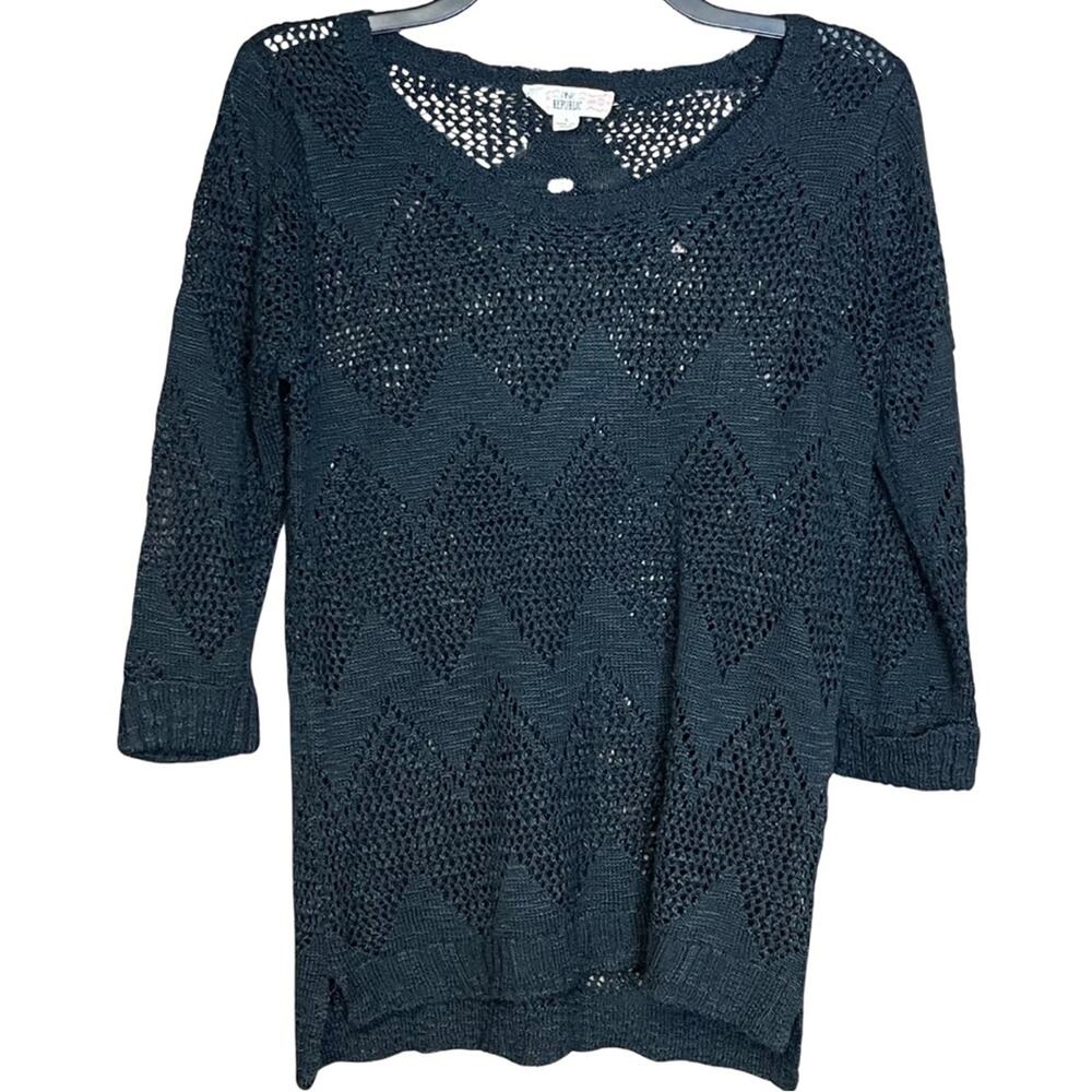 Pink Republic sweater see thru loose knit black comfy top size large